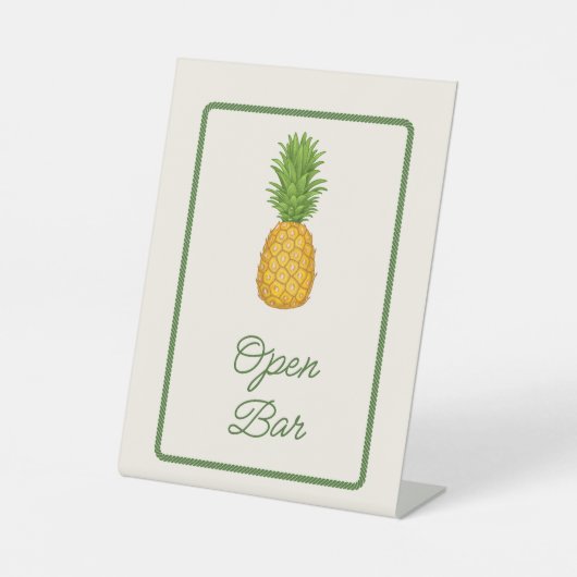Tropische Ananas Kust Open Bar Huwelijk Reclamebord Met Voetstuk (Voorkant)