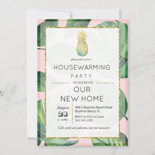 Tropische ananas Palm Housewarming uitnodiging (Voorkant)