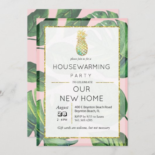 Tropische ananas Palm Housewarming uitnodiging (Voorkant / Achterkant)