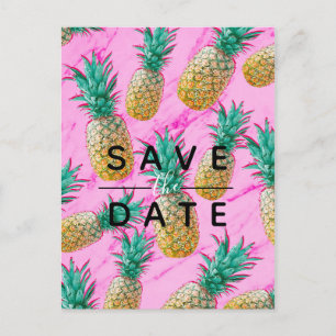 Tropische Ananas Roze Marmer Bewaar de Datum Aankondigingskaart