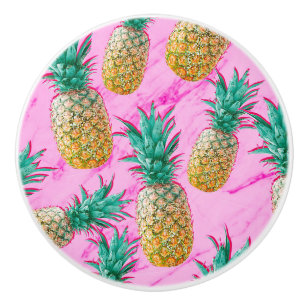 Tropische Ananas & Roze Marmer Modern Kleurig Keramische Knop