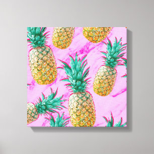 Tropische Ananas & Roze Marmer Modern Kleurrijk Canvas Afdruk