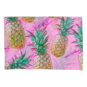 Tropische Ananas & Roze Marmer Modern Kleurrijk Kussensloop