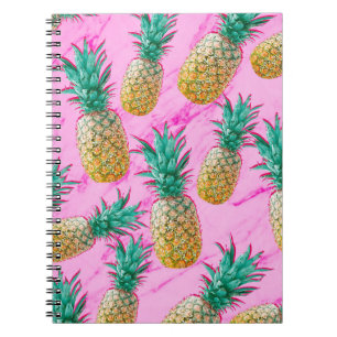 Tropische Ananas & Roze Marmer Modern Kleurrijk Notitieboek