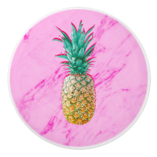 Tropische Ananas & Roze Marmer Moderne Kleurrijk Keramische Knop
