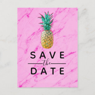 Tropische Ananas Roze Marmer Save the Date Aankondigingskaart