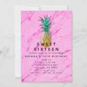 Tropische Ananas & Roze Marmer Zoete 16 Feestje Kaart (Voorkant)