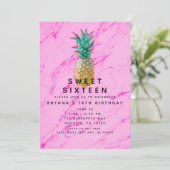 Tropische Ananas & Roze Marmer Zoete 16 Feestje Kaart (Staand voorkant)