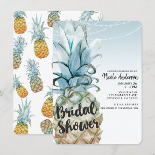 Tropische Ananas & Slingerlichtjes Bruidsdouche Kaart