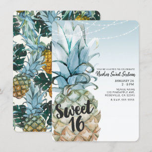 Tropische Ananas & Slingerlichtjes Zoete 16 Feestj Kaart