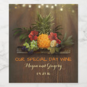 Tropische Ananas Strand String Lights Bruiloft Wijn Etiket (Enkel label)