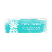 Tropische Ananas Waterverf Turquoise Hawaïaans Etiket (Voorkant)