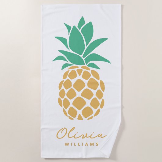 Tropische ananas witte aangepaste naam strandlaken (Voorkant)