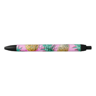 Tropische Ananassen & Roze Marmer Modern Kleurrijk Blauwe Inkt Pen