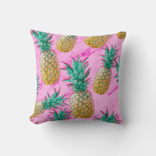Tropische Ananassen & Roze Marmer Modern Kleurrijk Kussen