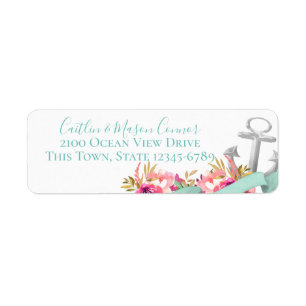 Tropische Anchor Floral Waterverf Ribbon Banner Etiket