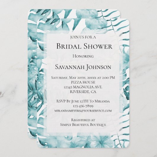 Tropische Aqua Blue Bloembladeren Vrijgezellenfees Kaart (Voorkant / Achterkant)