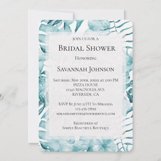 Tropische Aqua Blue Bloembladeren Vrijgezellenfees Kaart (Voorkant)