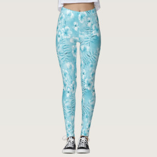 Tropische Aqua White Orchids Hibiscus Floral Leggings