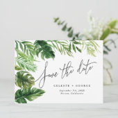 Tropische aquarel blad florale foto save the date (Staand voorkant)