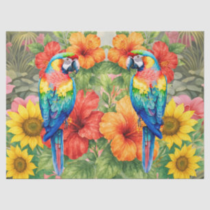Tropische Aquarel Bloem Macaw & Rode Hibiscus Tissuepapier