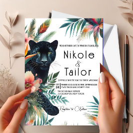Tropische Aquarel Bloemen en Jaguar Kaart