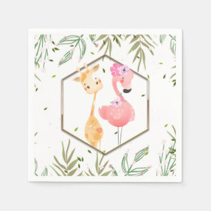 Tropische Aquarel Flamingo & Giraffe Babyfeestje Servet