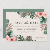 Tropische Aquarel Groene Monstera Bloemen Bruiloft Save The Date (Voorkant / Achterkant)