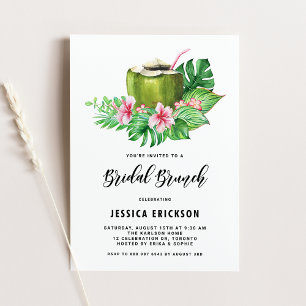 Tropische Aquarel Kokos Zomer Bruiloft Brunch Kaart