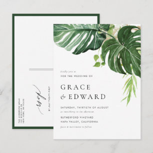 Tropische Aquarel Monstera Destination Trouwdag Uitnodiging Briefkaart