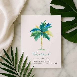 Tropische Aquarel Palmboom Nieuw Adres Aankondigingskaart