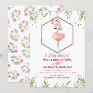 Tropische Aquarel Roze Flamingo Baby Shower Kaart