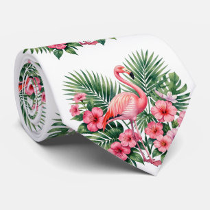 Tropische Aquarel Roze Flamingo Bloemstuk Hawaiaan Stropdas