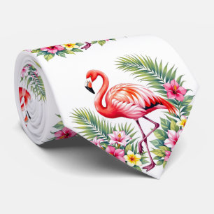 Tropische Aquarel Roze Flamingo Bloemstuk Hawaïaan Stropdas