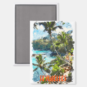 Tropische Aquarel Seychellen Eiland Schildering Magneet