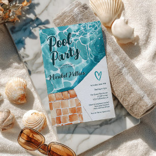 Tropische Aquarel Sweet 16 Poolparty Verjaardag Kaart