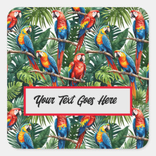 Tropische ara Parrot Bird Gemakkelijk bewerken Vierkante Sticker