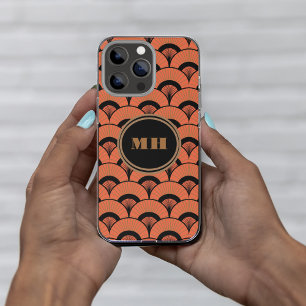 Tropische Art Deco Scalloped Fan Patroon Monogram iPhone 13 Pro Max Hoesje