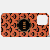 Tropische Art Deco Scalloped Fan Patroon Monogram Case-Mate iPhone Case (Achterkant (horizontaal))