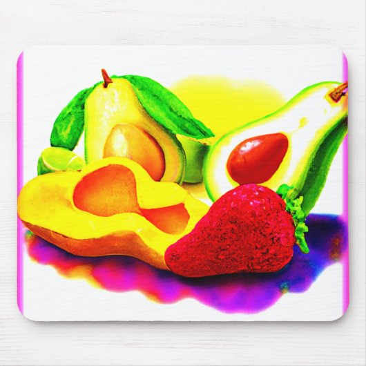 Tropische Avocado, aardbei en Mango. Bestel nu Muismat (Voorkant)