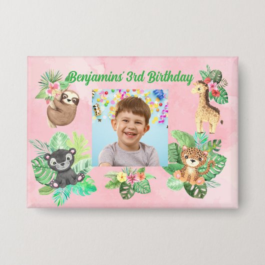 Tropische Baby Dieren Button Kids Verjaardag Favor (Voorkant)