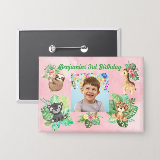 Tropische Baby Dieren Button Kids Verjaardag Favor (Voorkant / Achterkant)