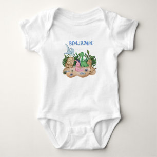Tropische Baby dinosauriërs Aangepaste naam Romper