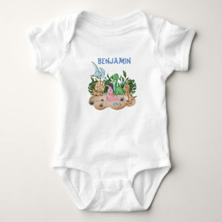 Tropische Baby dinosauriërs Aangepaste naam Romper