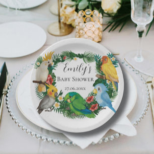 Tropische baby Parrots exotic Greenery Baby shower Papieren Bordje