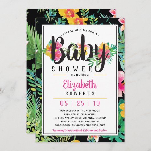 Tropische baby shower uitnodiging, Luau Kaart (Voorkant / Achterkant)