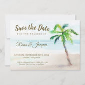 Tropische balkstructuur met datumbruiloft opslaan save the date (Voorkant)