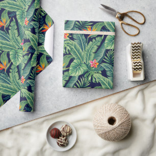 Tropische banaanmonstera Palm Leaves & Flowers Cadeaupapier