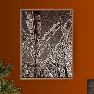Tropische bananenbomen zwart-wit print