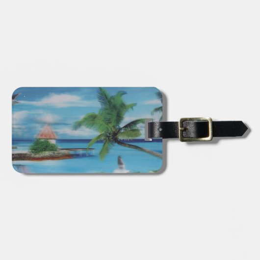 Tropische Beach Scene Art Print Bagagelabel (Voorkant horizontaal)